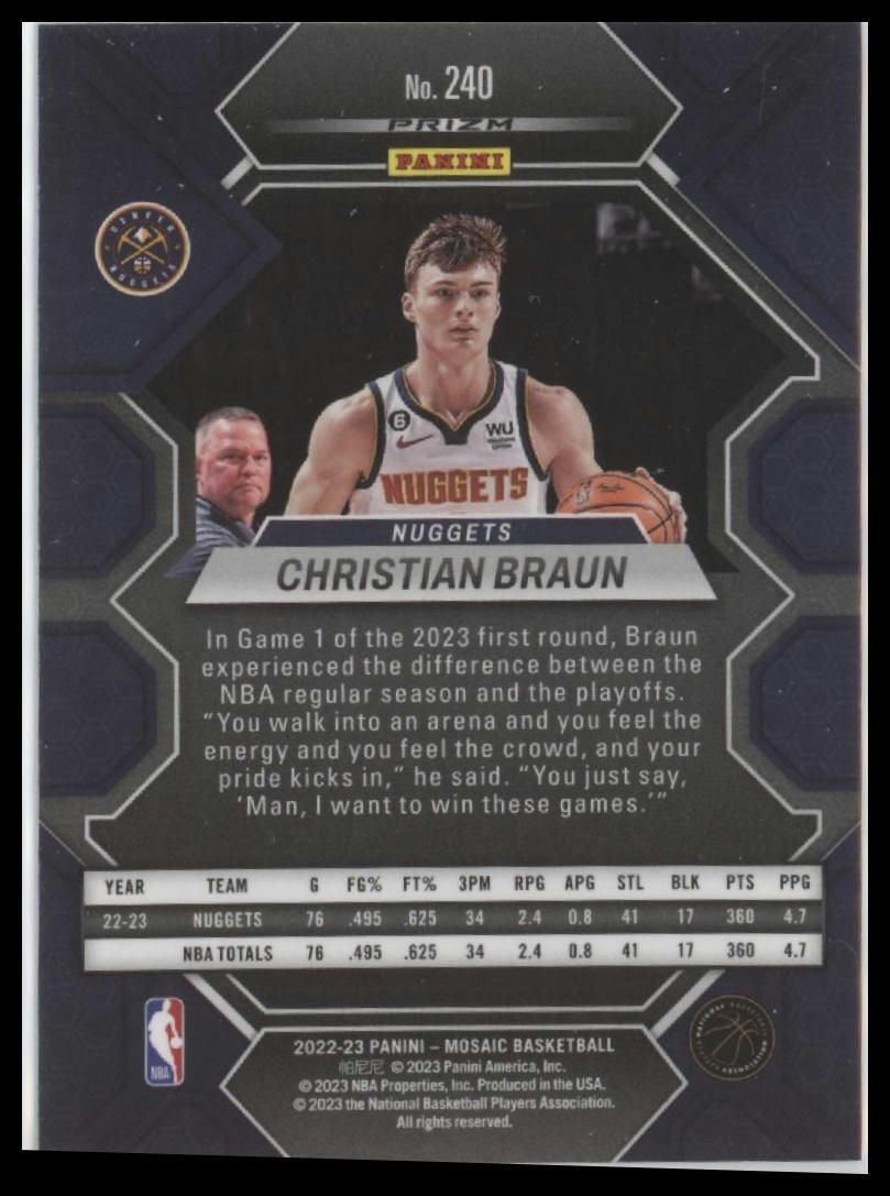 2022-23 Panini Mosaic #240 Christian Braun Green