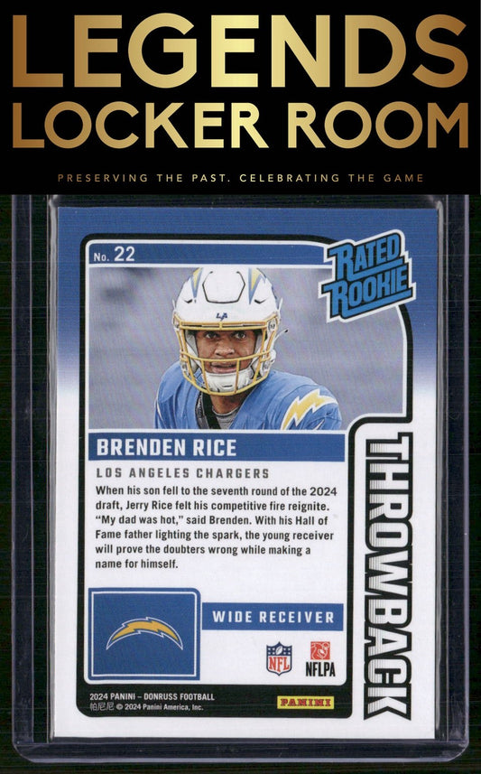 2024 Donruss #22 Brenden Rice Rated Rookies Throwback