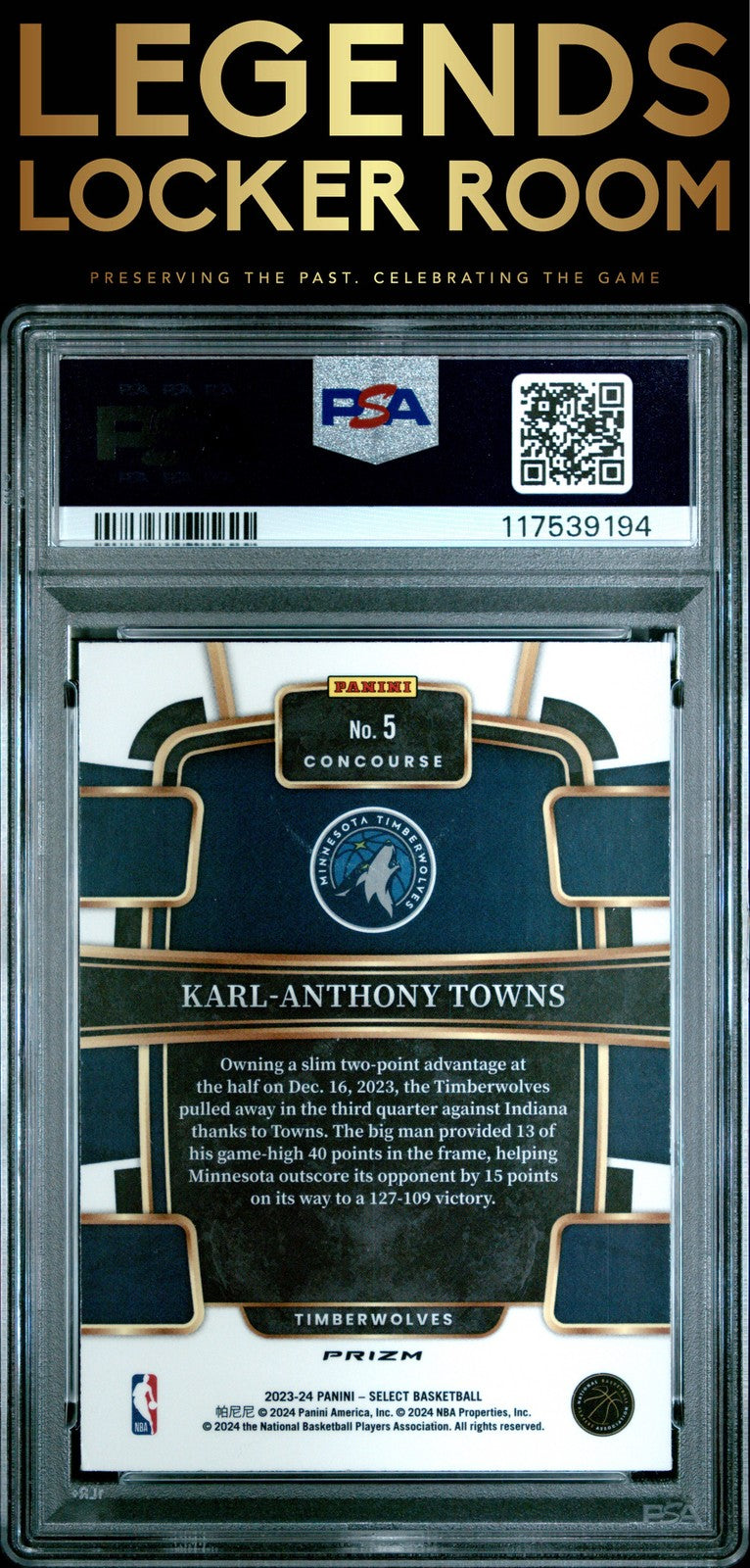 2023 Panini Select #5 Karl-Anthony Towns Tiger Prizm PSA 8