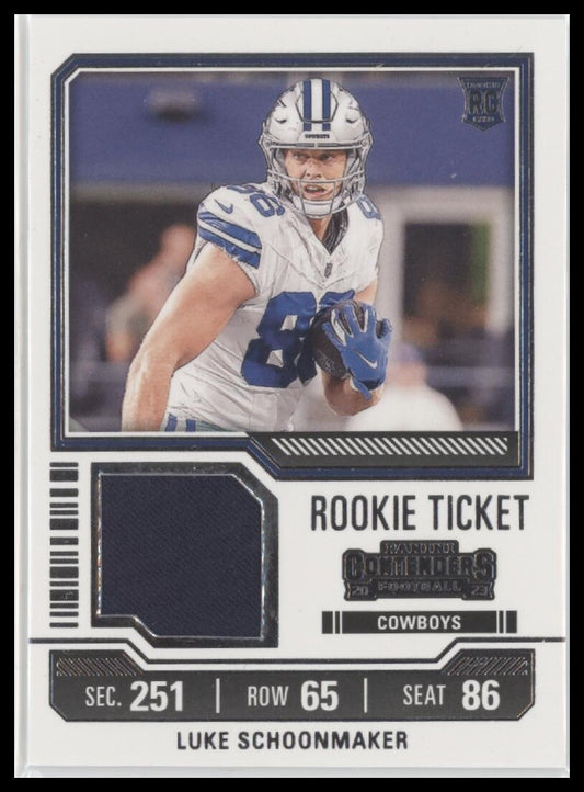 2023 Panini Contenders #TS23 Luke Schoonmaker Rookie Ticket Swatches