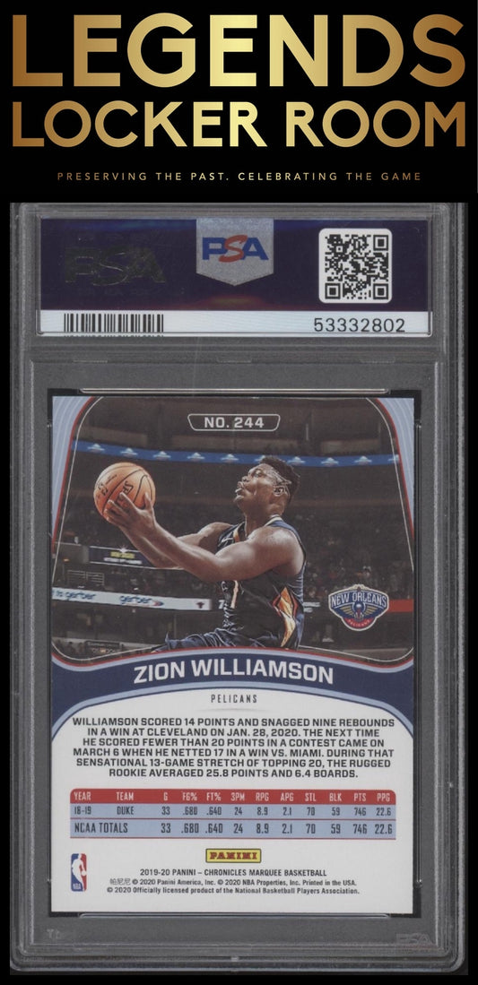 2019 Panini Chronicles #244 Zion Williamson PSA 10