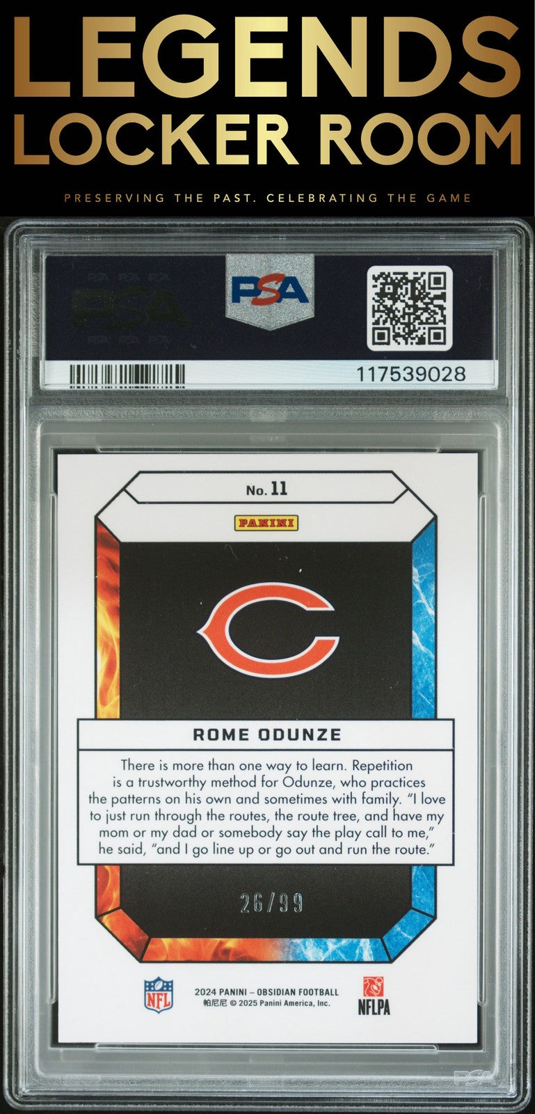 2024 Panini Obsidian Fire And Ice #11 Rome Odunze Fire And Ice-Silver PSA 9