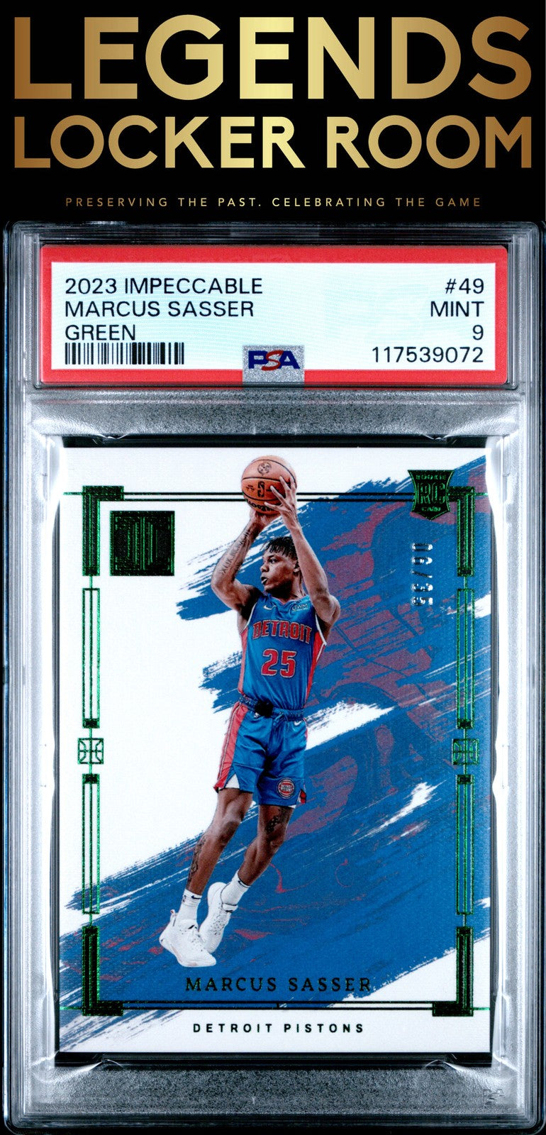 2023 Panini Impeccable #49 Marcus Sasser Green PSA 9