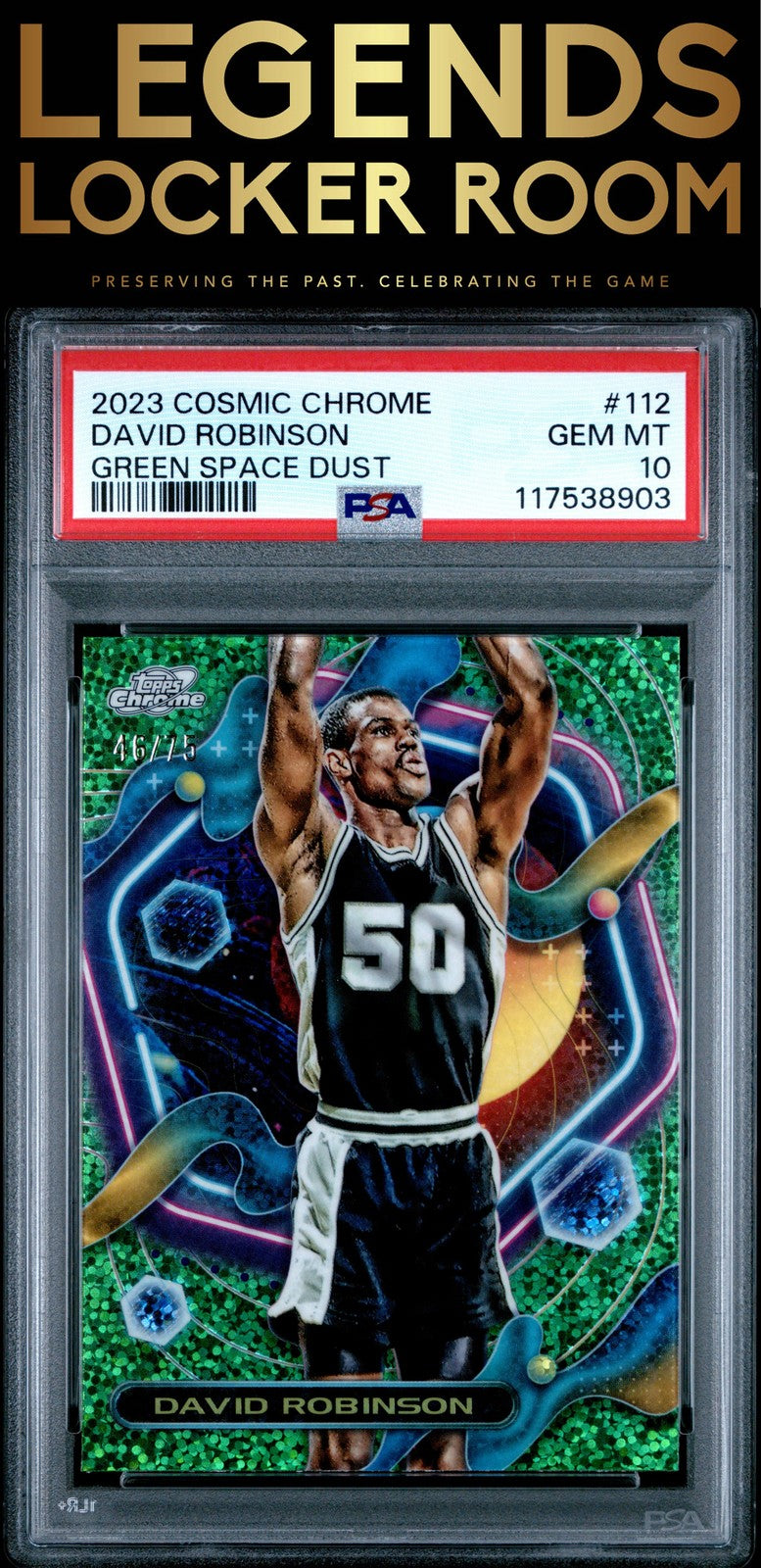 2023 Topps Cosmic Chrome David Robinson Green Space Dust /75 PSA 10