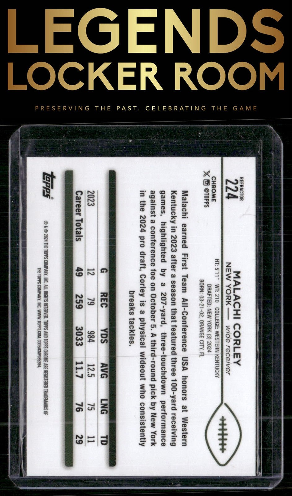 2024 Topps Chrome #224 Malachi Corley Refractor