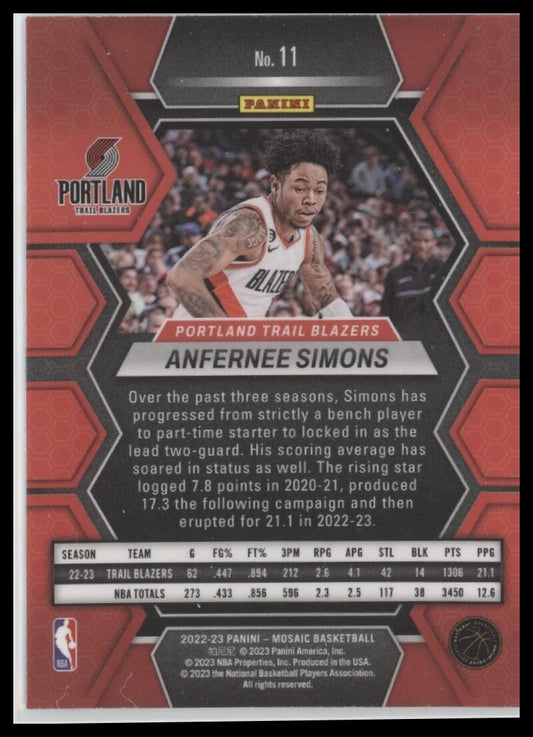 2022-23 Panini Mosaic #11 Anfernee Simons