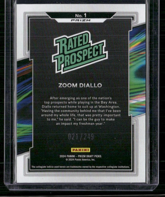 2024 Panini Prizm Draft Picks Zoom Diallo Rated Prospect Blue Wave /249