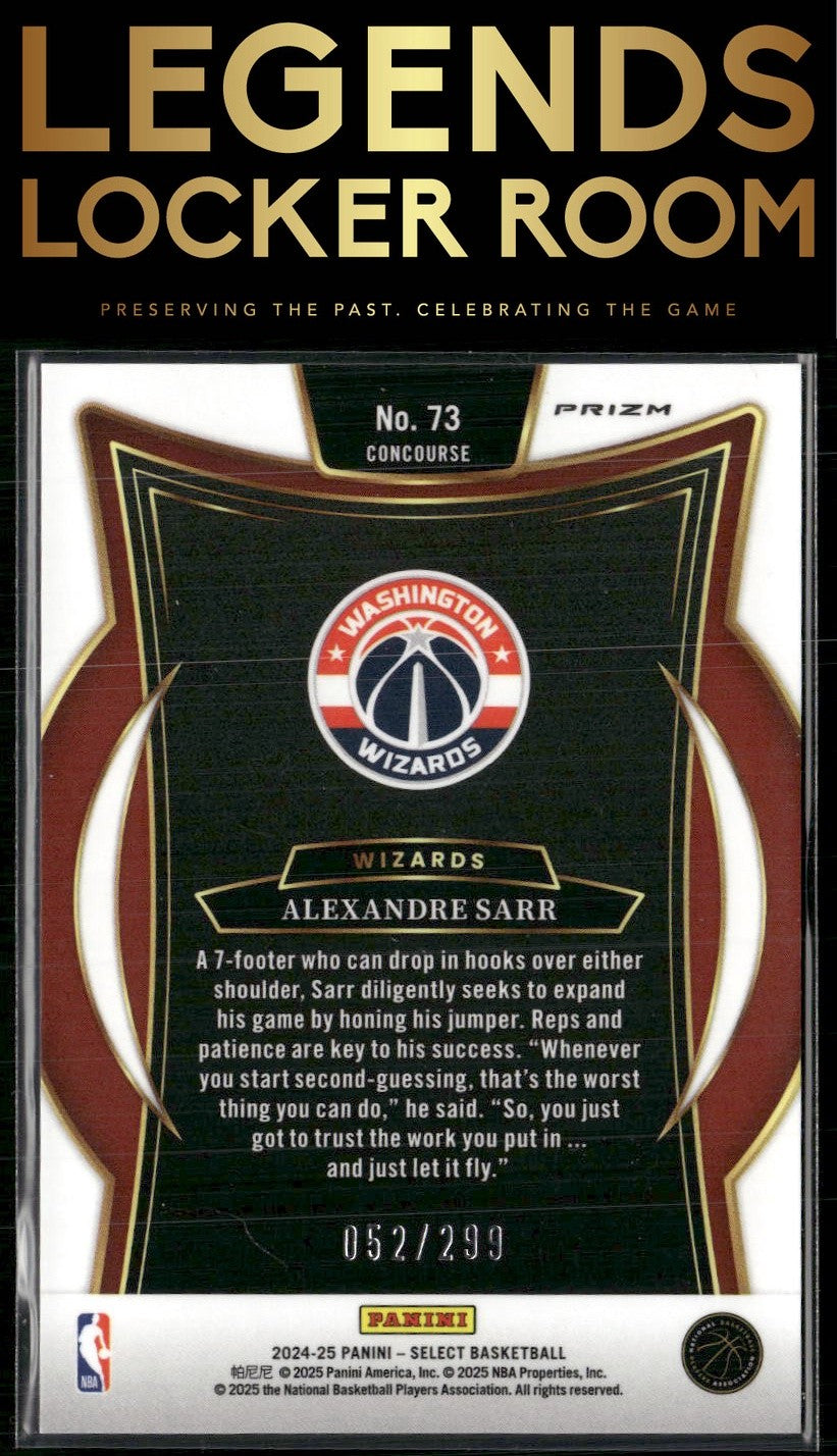 2024-25 Panini Select #73 Alexandre Sarr Light Blue Prizm #/299