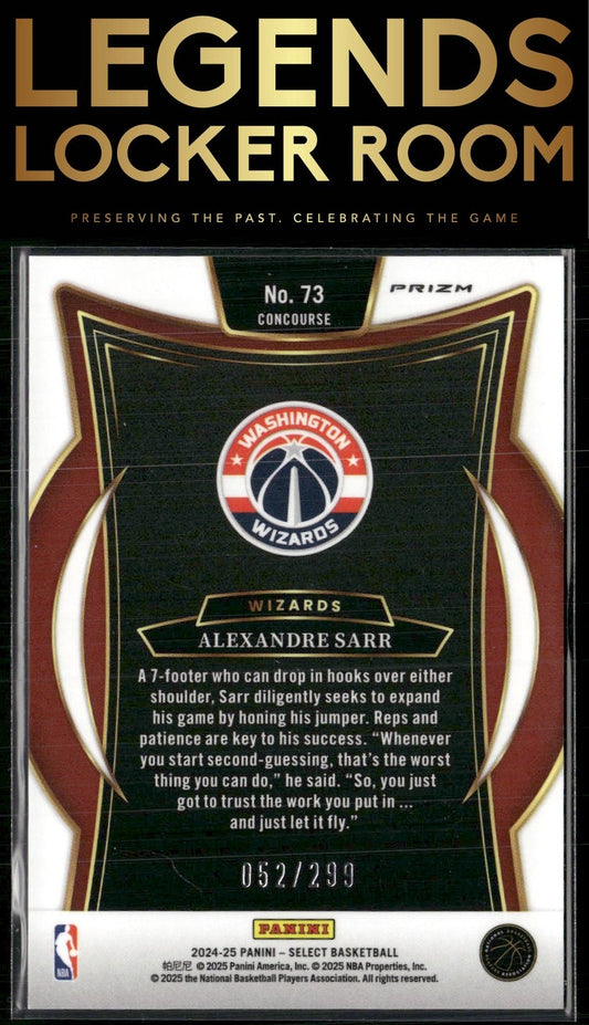 2024-25 Panini Select #73 Alexandre Sarr Light Blue Prizm #/299