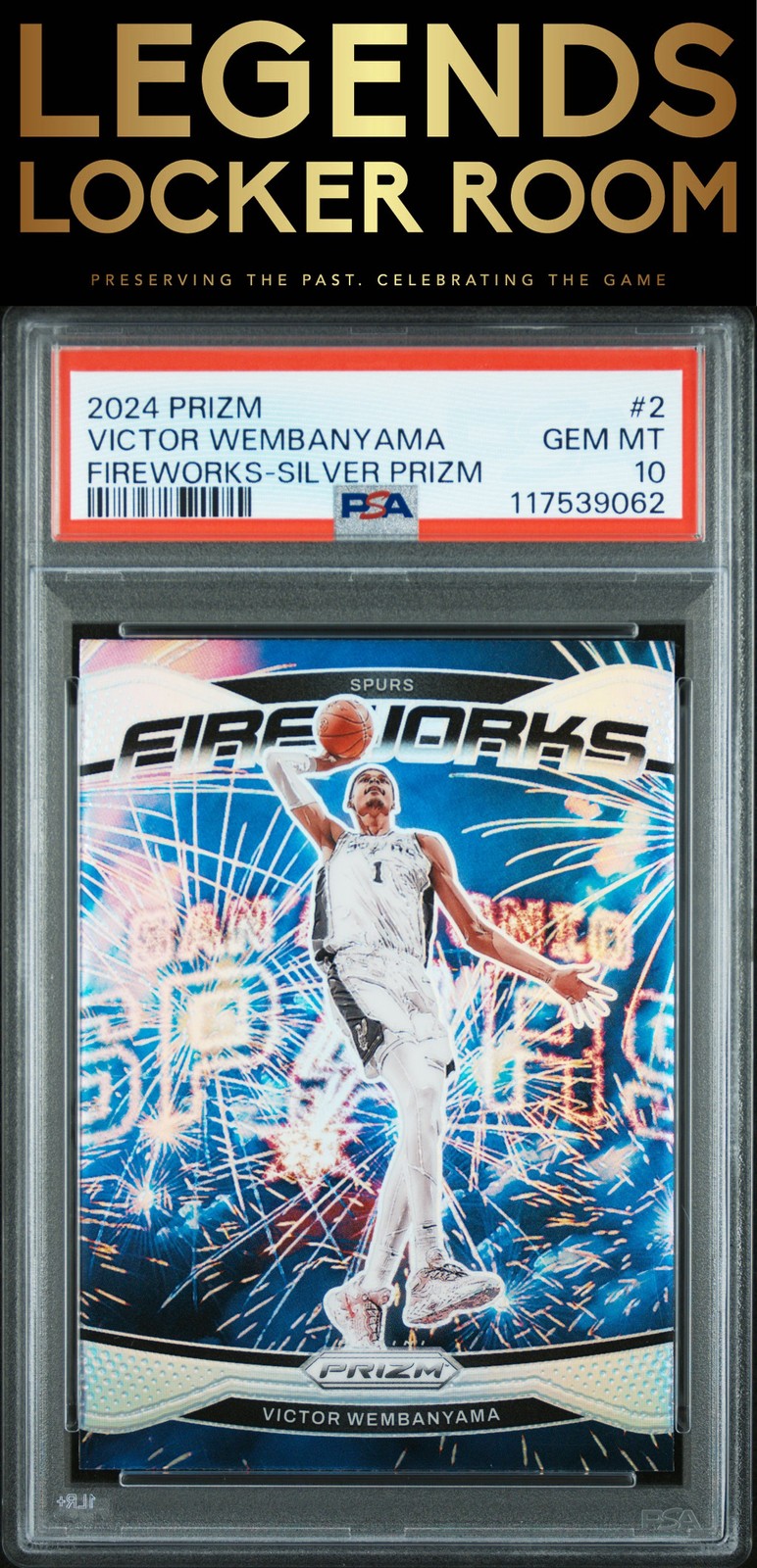 2024 Panini Prizm Fireworks #2 Victor Wembanyama Fireworks-Silver Prizm PSA 10