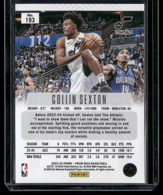 2023-24 Panini Prizm Deca #193 Collin Sexton