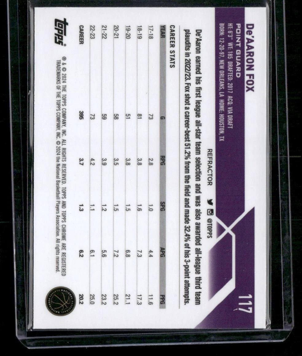 2023-24 Topps Chrome #117 De'Aaron Fox Refractors