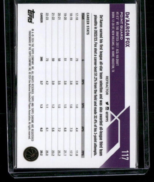 2023-24 Topps Chrome #117 De'Aaron Fox Refractors