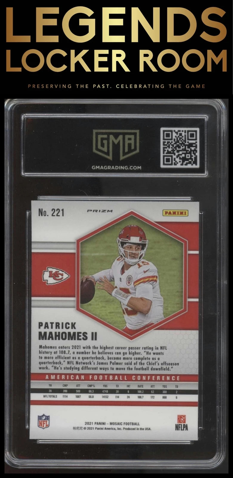 2021 Panini Mosaic #221 Patrick Mahomes II Prizm Reactive Orange GMA 10