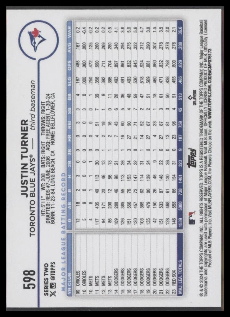 2024 Topps #598 Justin Turner
