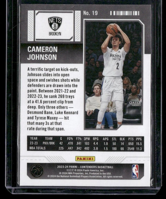 2023-24 Panini Contenders #19 Cameron Johnson Season Ticket Bronze