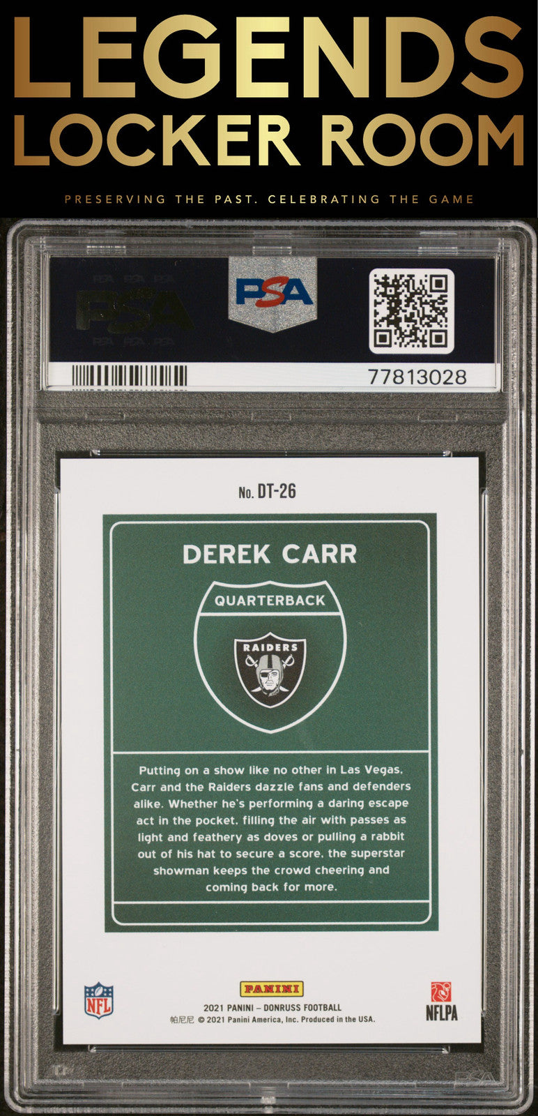 2021 Panini Donruss Downtown #DT-26 Derek Carr Downtown! PSA 9