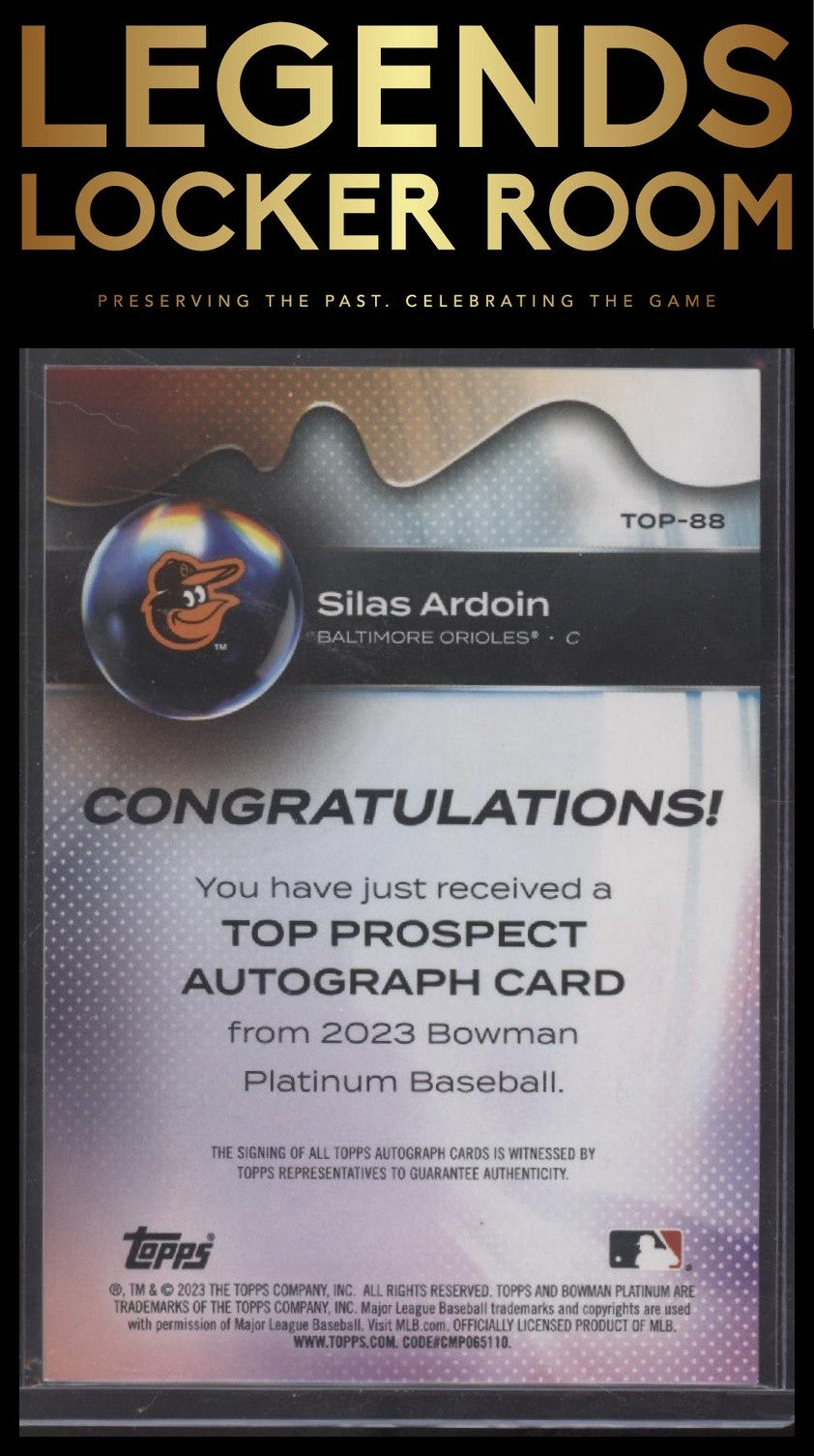 2023 Bowman Platinum #TOP-88 Silas Ardoin Top Prospects Autographs