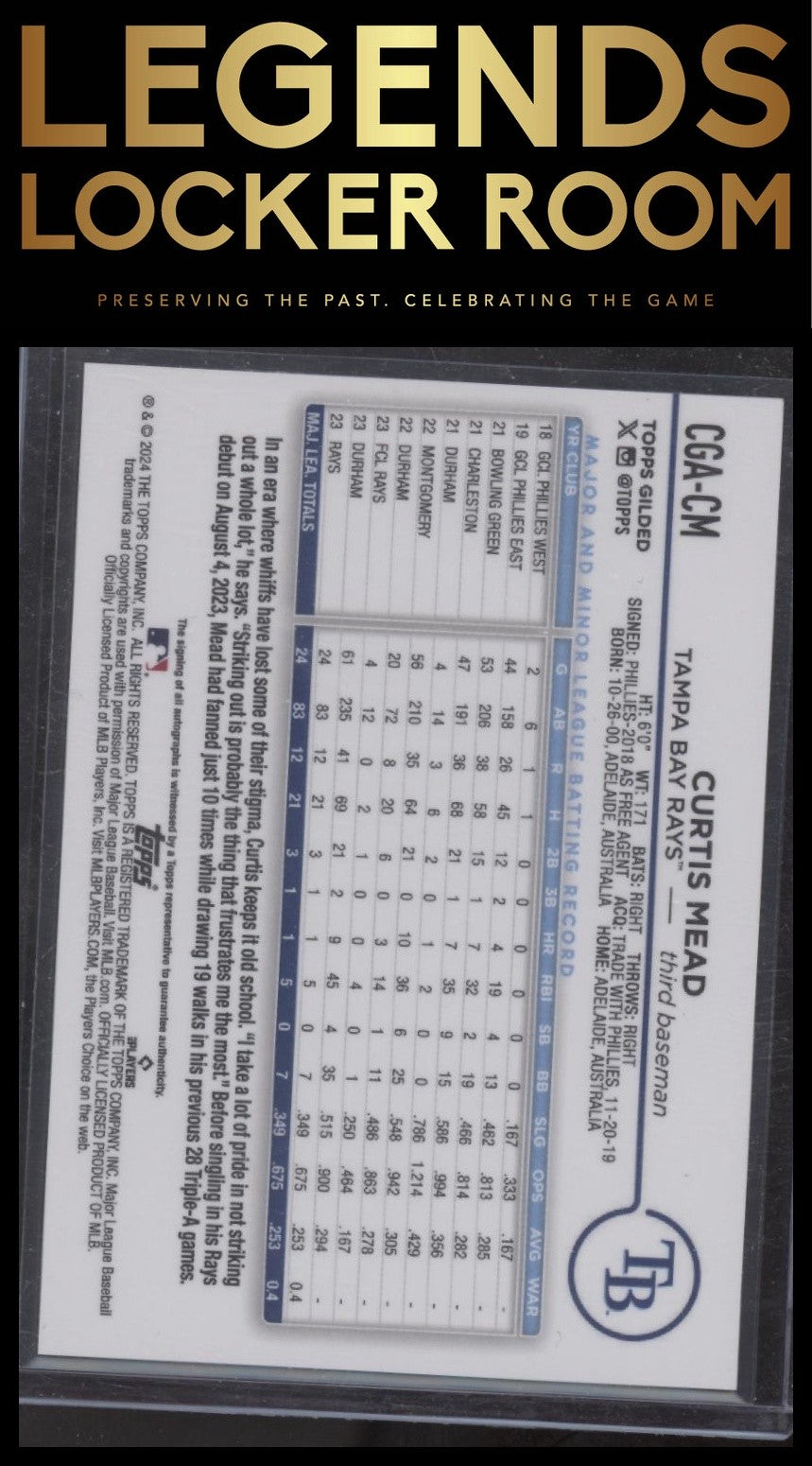 2024 Topps Gilded Collection Curtis Mead Chrome Gold Auto Blue Gold /50