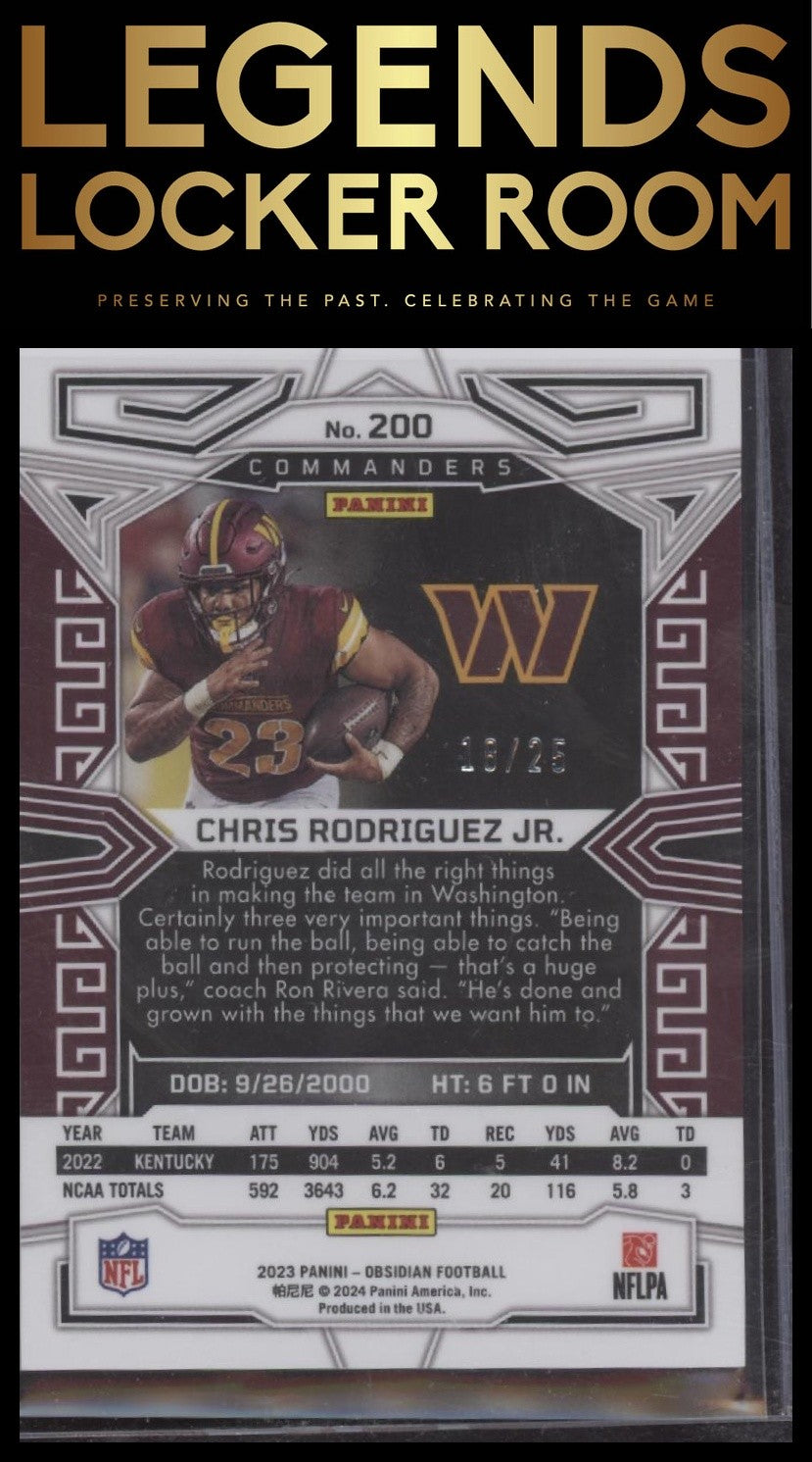 2023 Panini Obsidian #200 Chris Rodriguez Jr. Electric Etch Green #/25