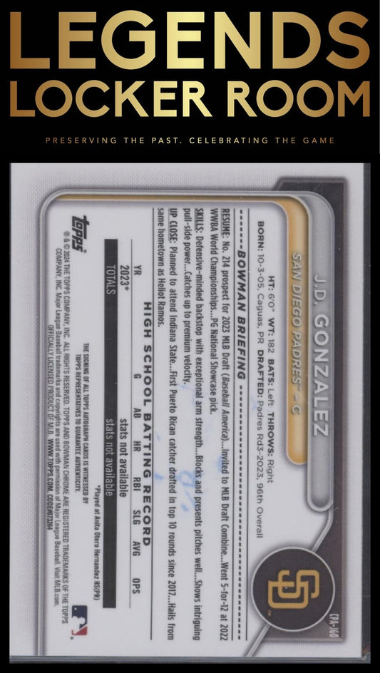 2024 Bowman J.D. Gonzalez Chrome Prospects Auto HTA Choice Refractors /150