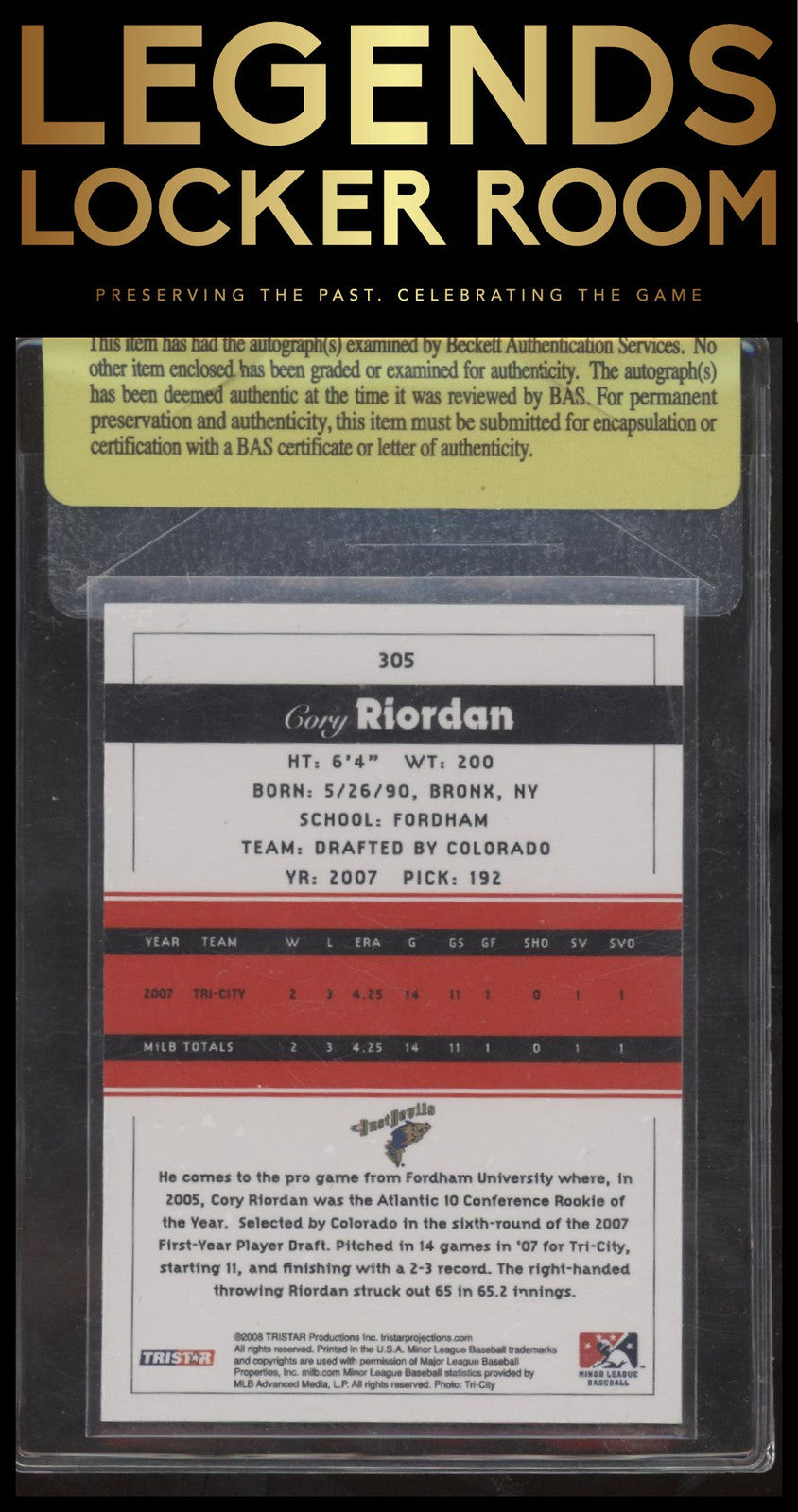 2008 TriStar PROjections #305 Cory Riordan