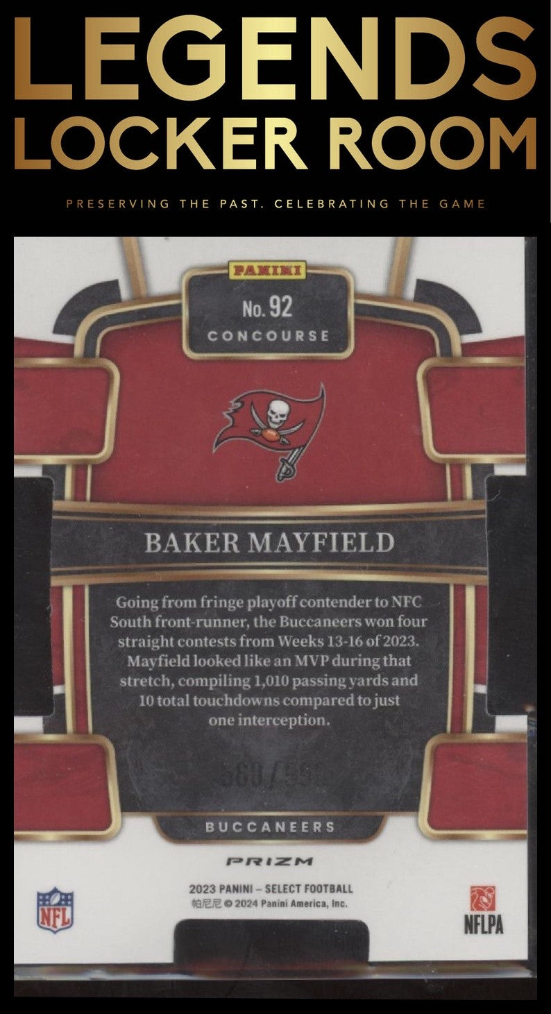 2023 Panini Select #92 Baker Mayfield Neon Green Prizms Die Cuts #/599