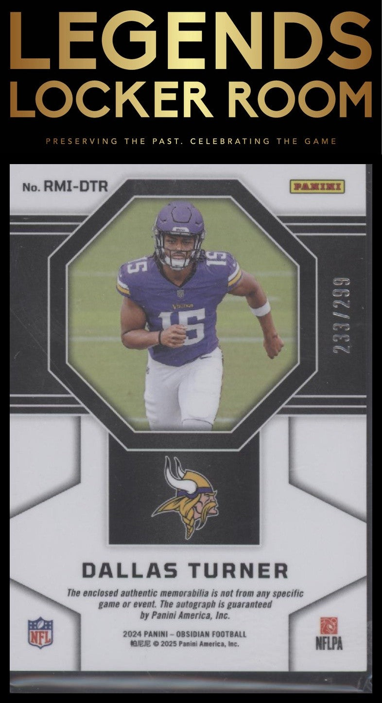 2024 Panini Obsidian Dallas Turner Rookie Material Ink /299