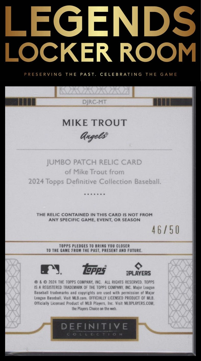 2024 Topps Definitive Collection #DJRC-MT Mike Trout Jumbo Relic Collection #/50