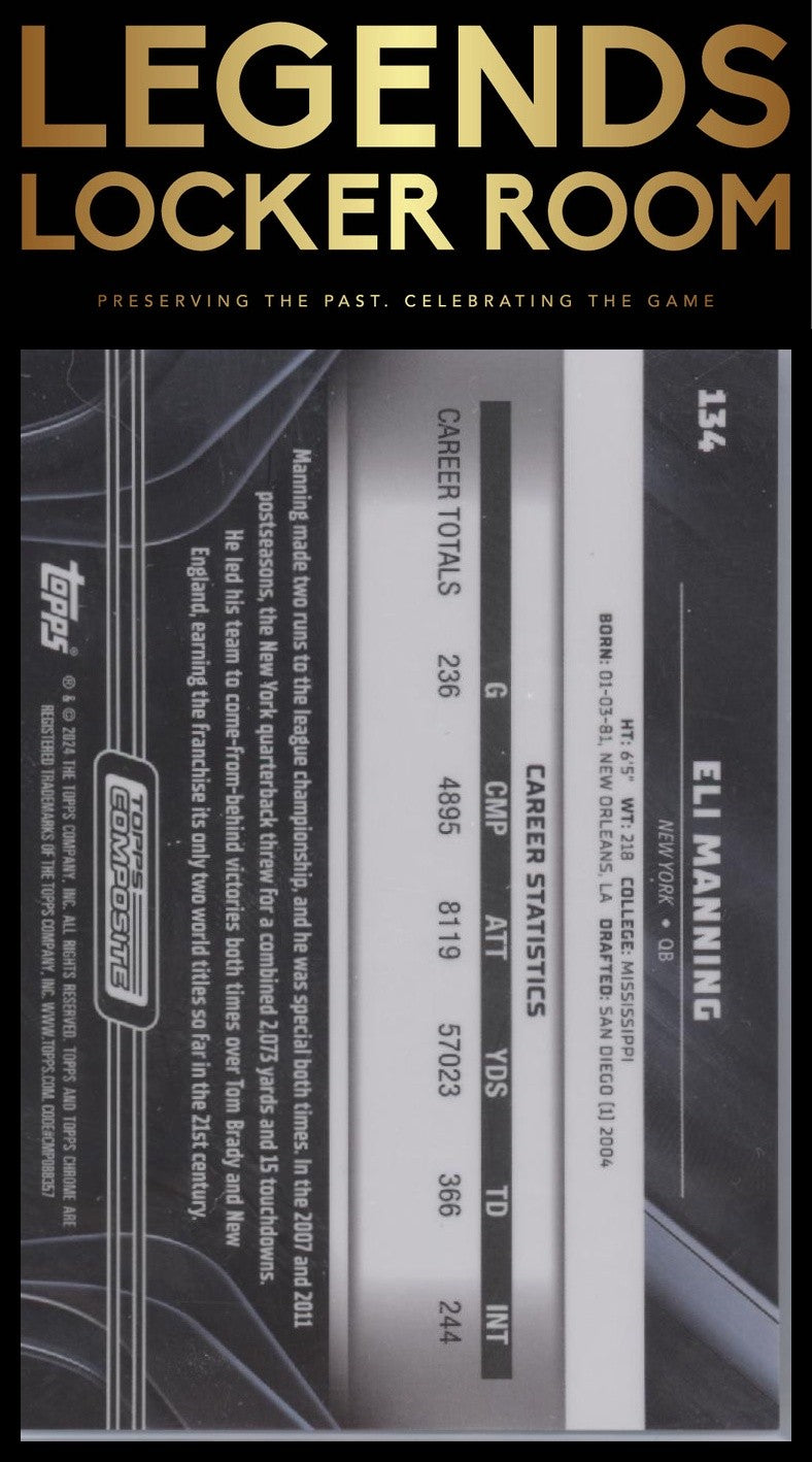 2023 Topps Composite #134 Eli Manning Topps Chrome Black Gold Refractor #/50