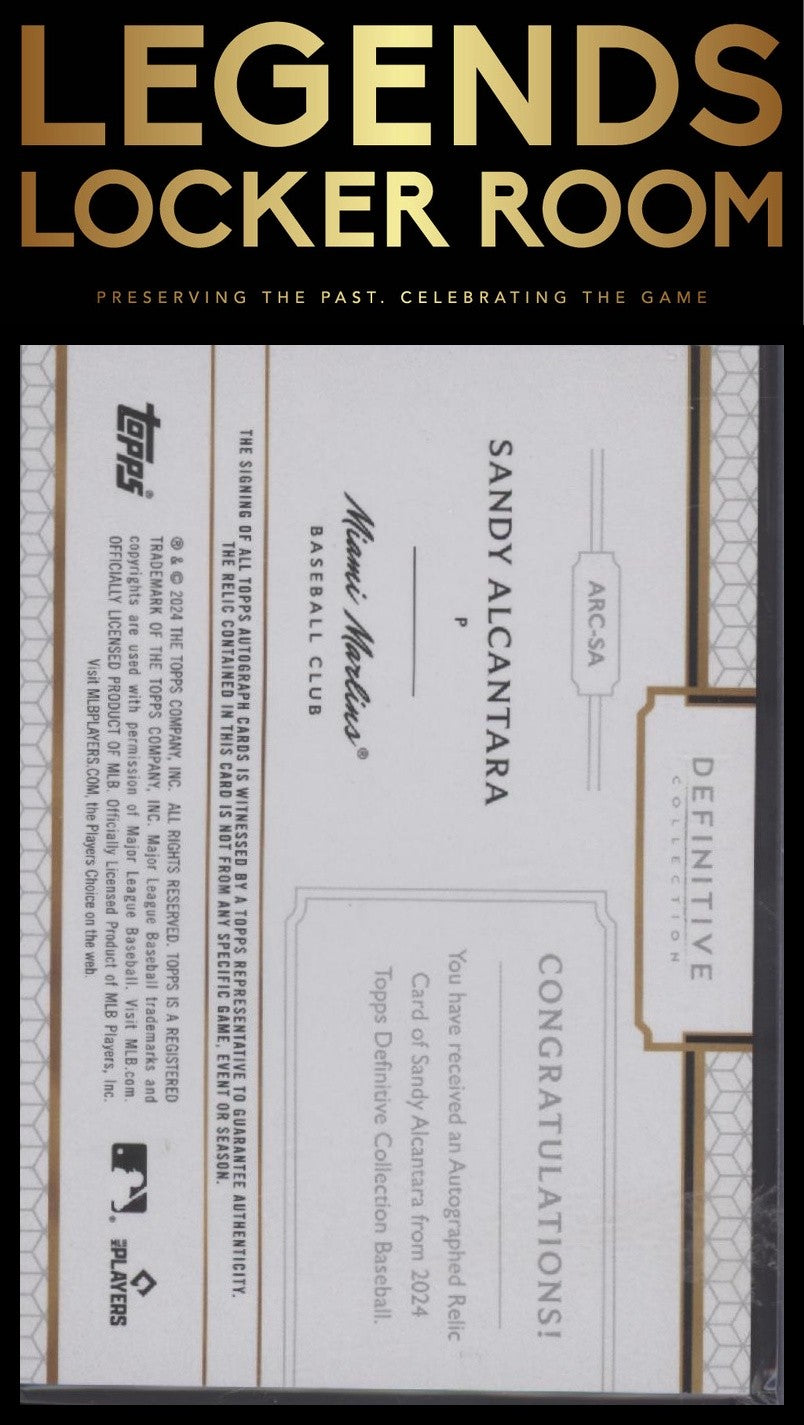 2024 Topps Definitive Collection Sandy Alcantara Base Auto Relic Purple #/10