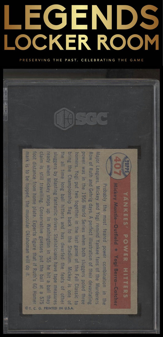 1957 Topps #407 Yankees' Power Hitters (Mickey Mantle / Yogi Berra) SGC 5