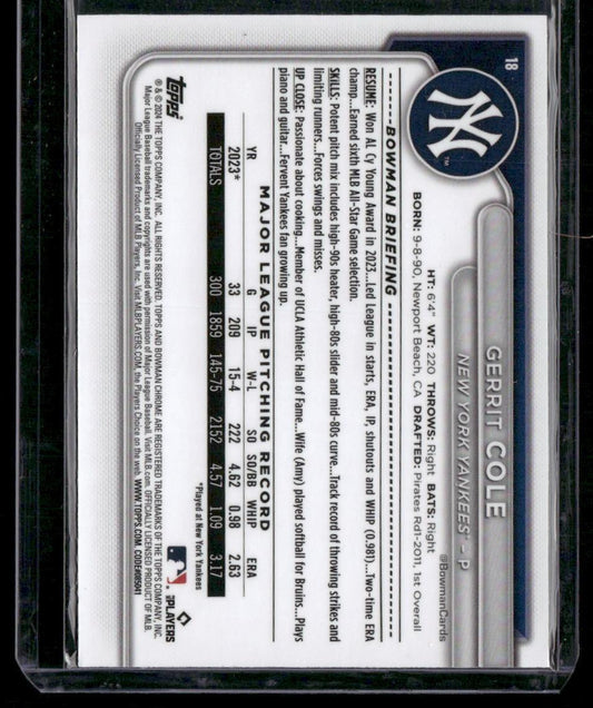 2024 Bowman Chrome #18 Gerrit Cole