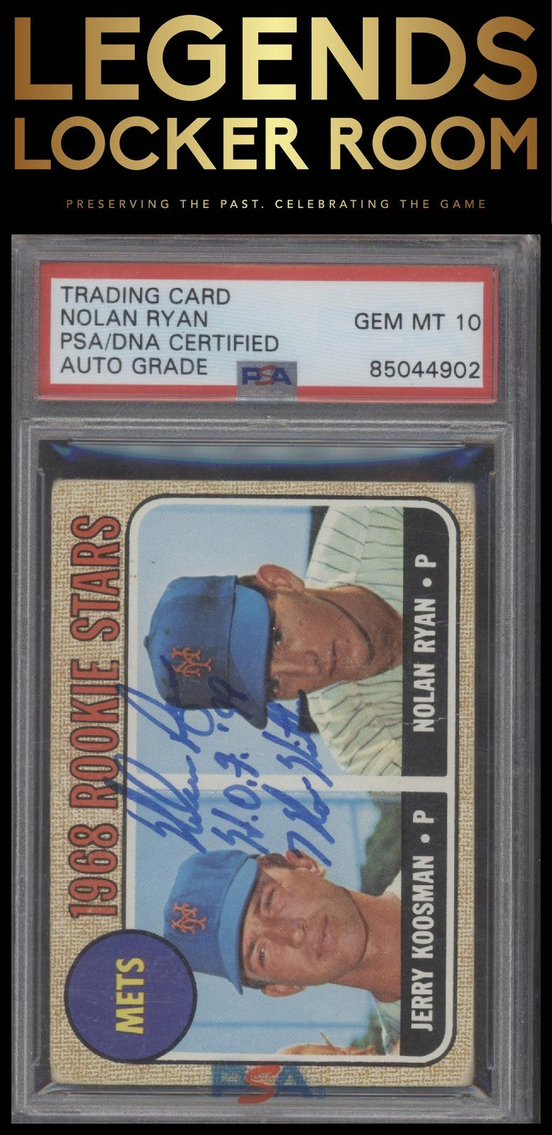 1968 Topps #177 Mets 1968 Rookie Stars Jerry Koosman / Nolan Ryan auto PSA 10