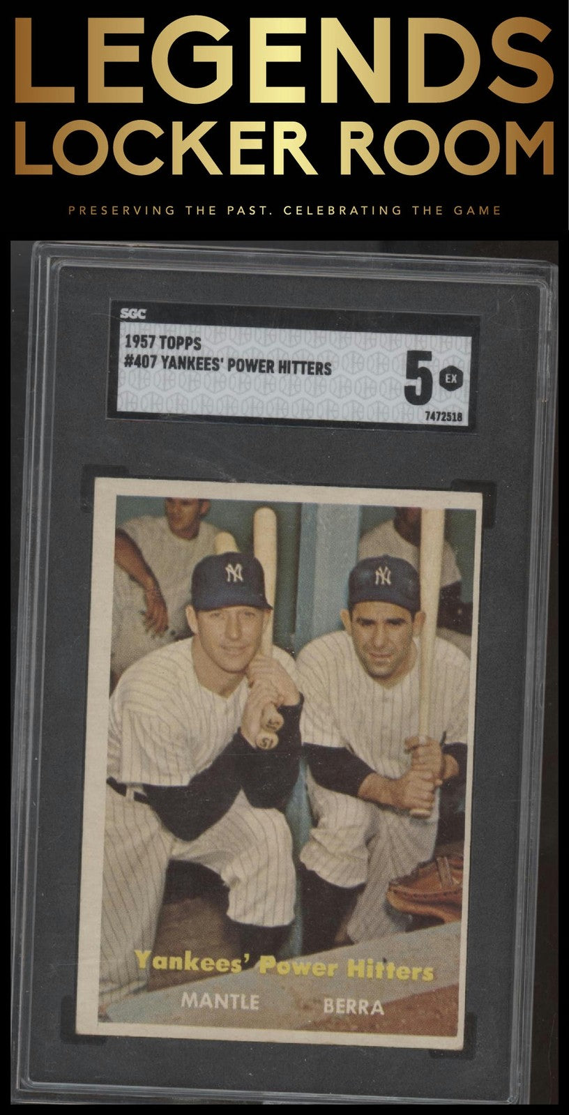 1957 Topps #407 Yankees' Power Hitters (Mickey Mantle / Yogi Berra) SGC 5