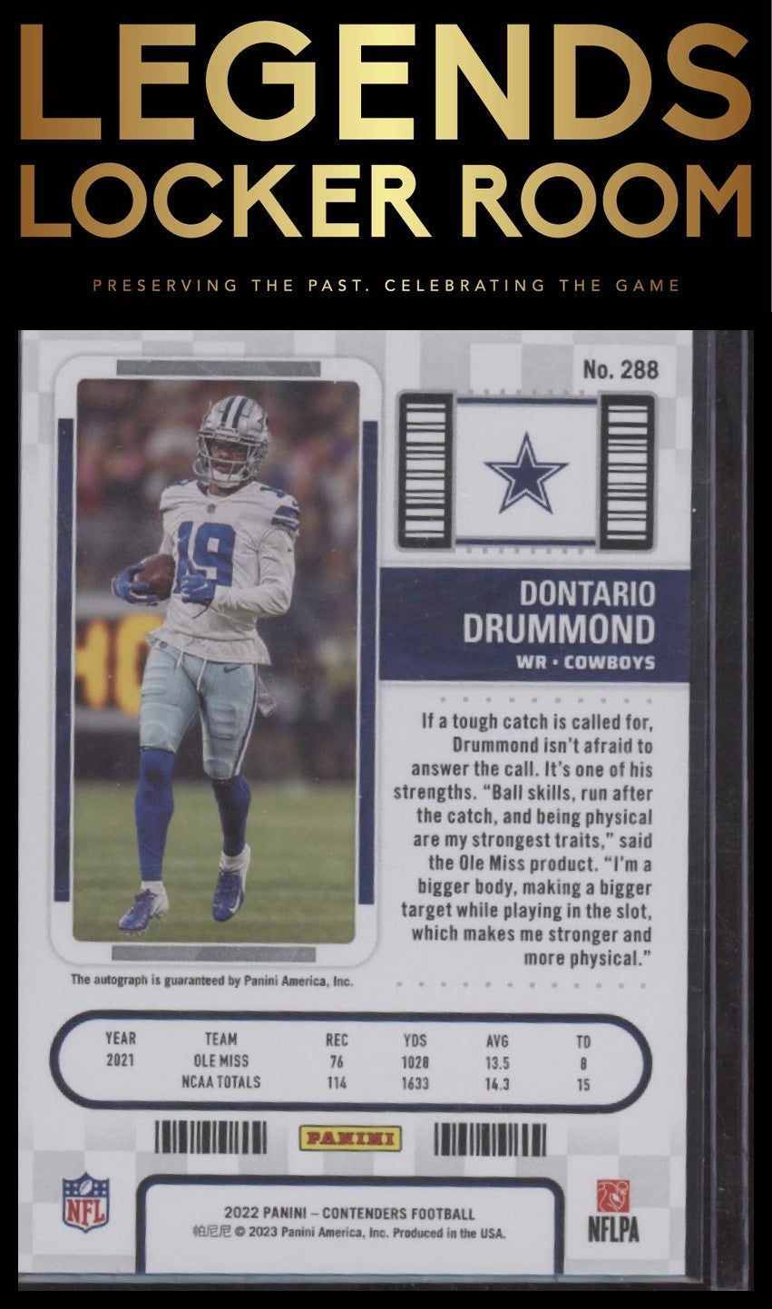 2022 Panini Contenders #288 Dontario Drummond Cracked Ice Rookie Ticket Auto /22