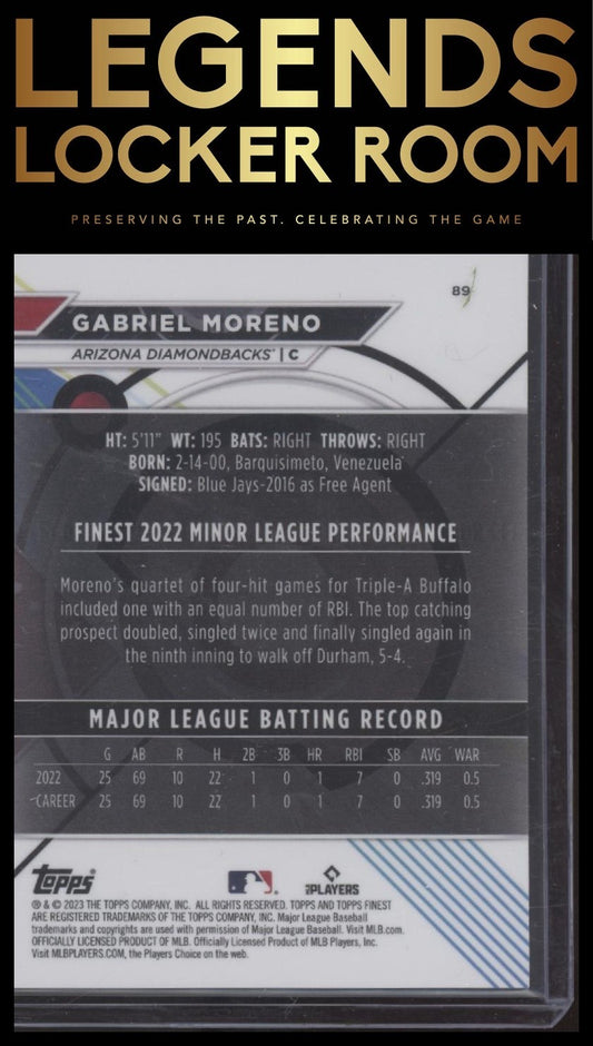 2023 Finest #89 Gabriel Moreno Green Speckle Refractor #/125