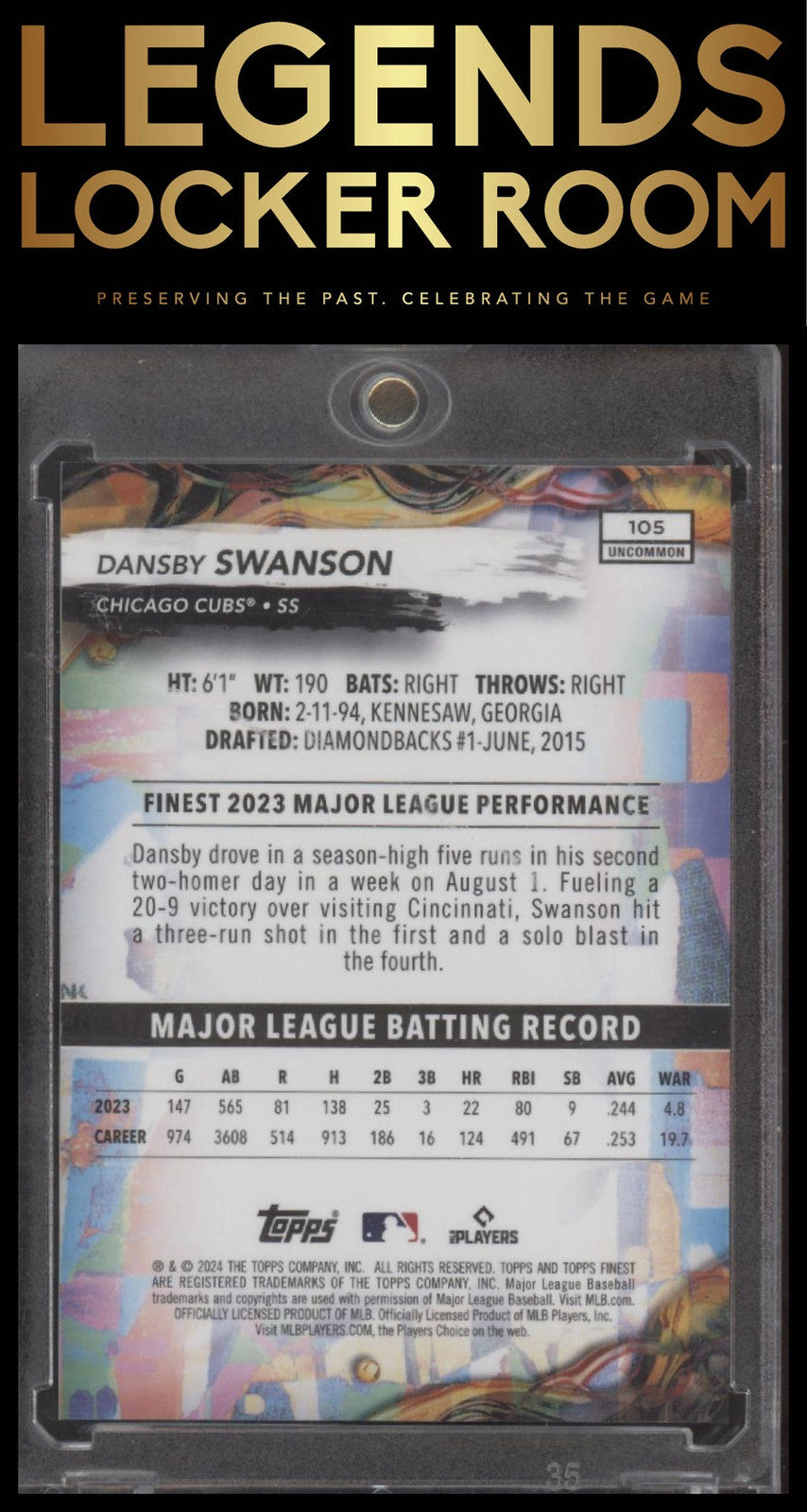 2024 Finest #105 Dansby Swanson Sky Blue Refractors #/250