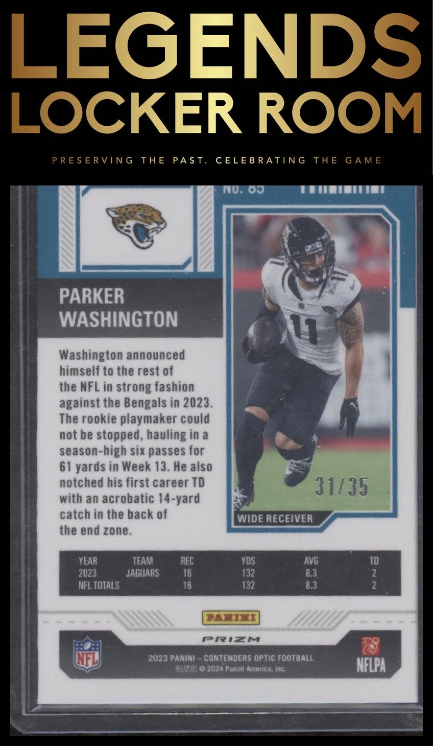 2023 Panini Contenders Optic #85 Parker Washington Green Pulsar #/35