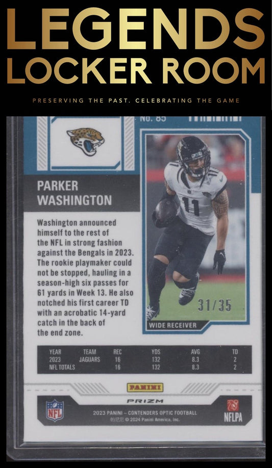 2023 Panini Contenders Optic #85 Parker Washington Green Pulsar #/35