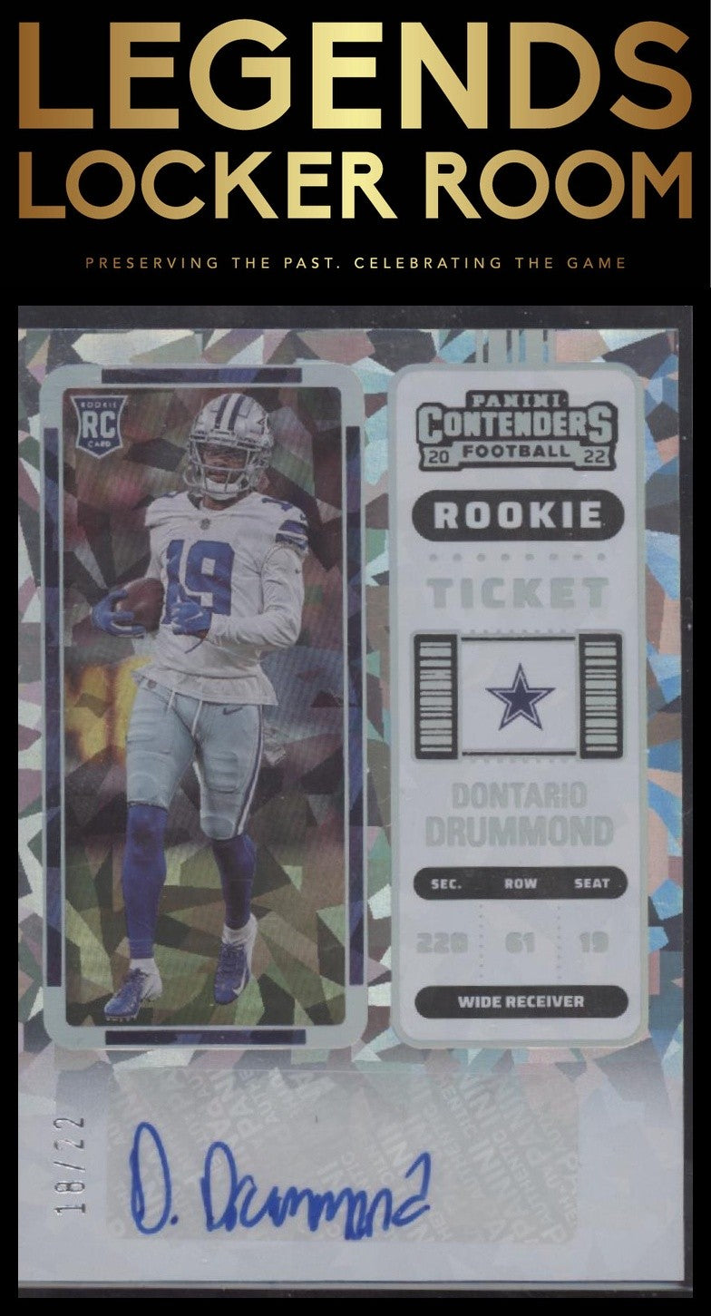 2022 Panini Contenders #288 Dontario Drummond Cracked Ice Rookie Ticket Auto /22