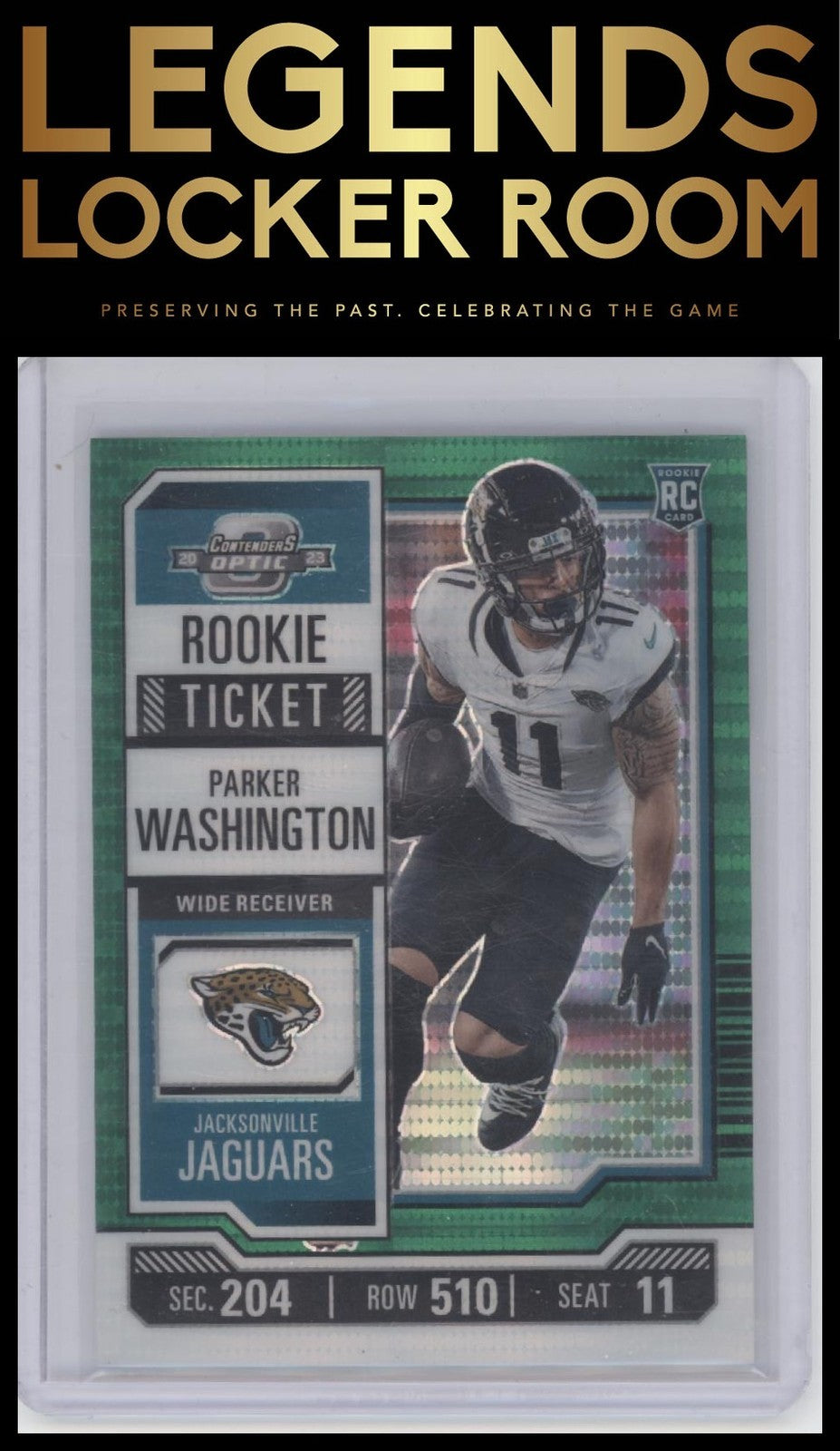 2023 Panini Contenders Optic #85 Parker Washington Green Pulsar #/35