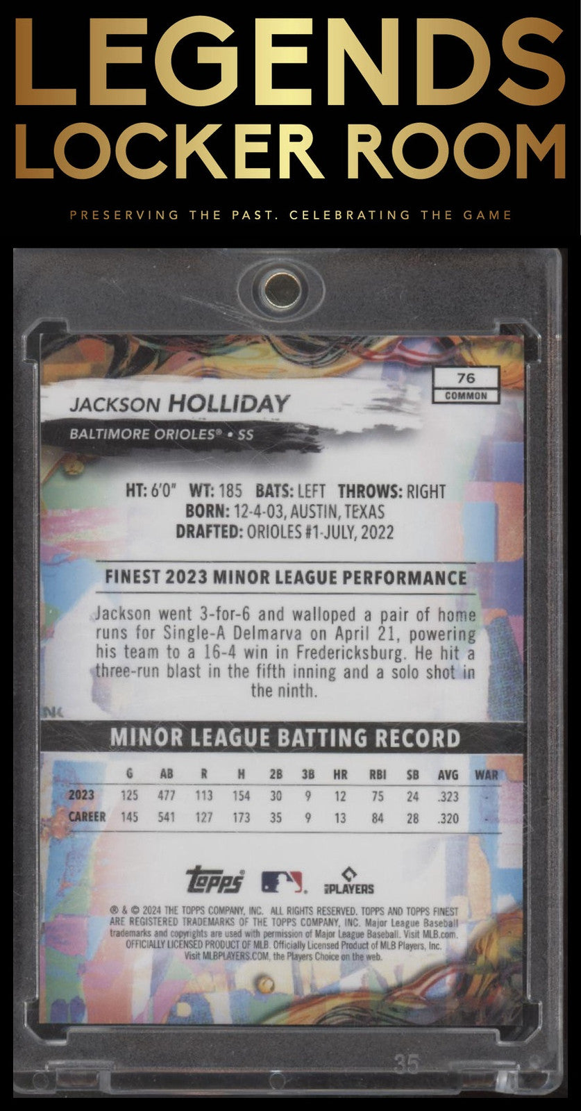 2024 Finest #76 Jackson Holliday Sky Blue Refractors #/325