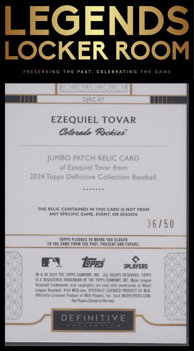 2024 Topps Definitive Collection Ezequiel Tovar Jumbo Relic Collection #/50