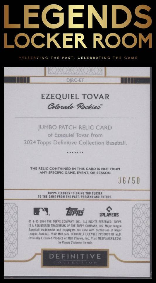 2024 Topps Definitive Collection Ezequiel Tovar Jumbo Relic Collection #/50