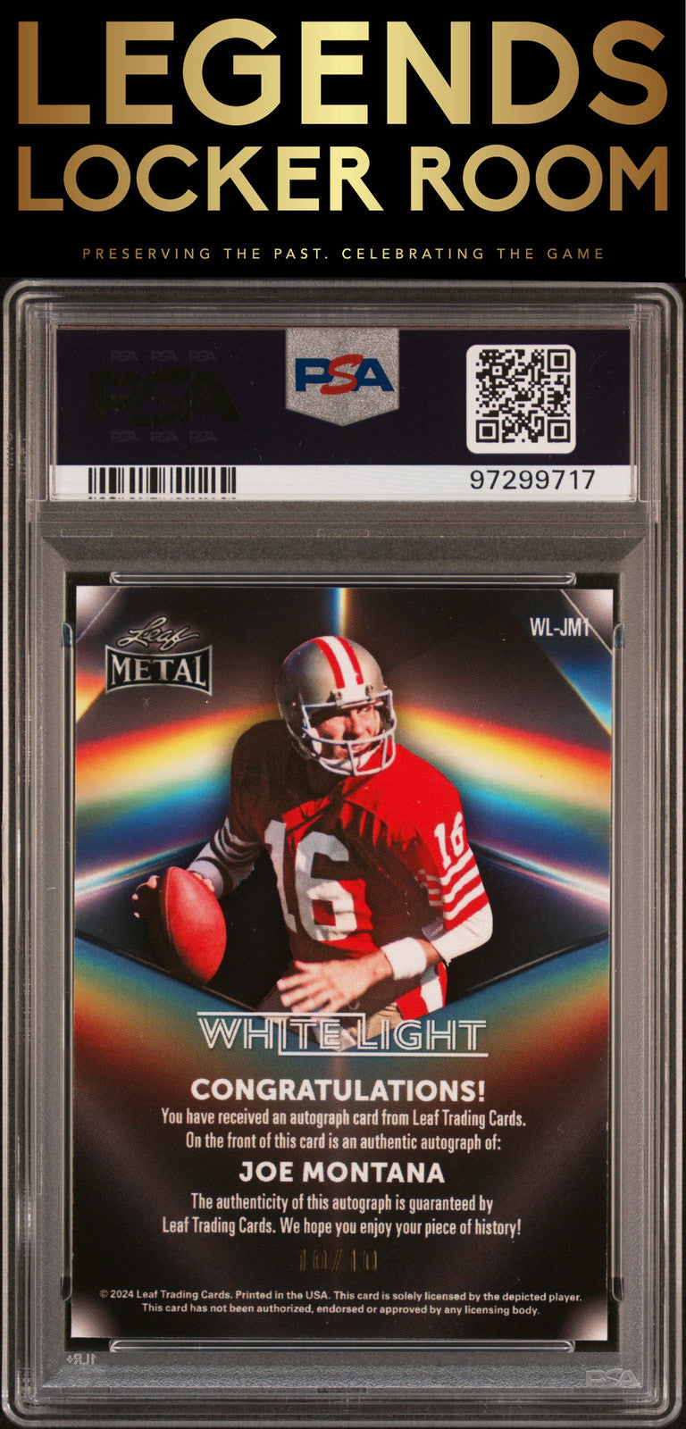2024 Leaf Joe Montana Legacy Collection White Light Auto PSA 9