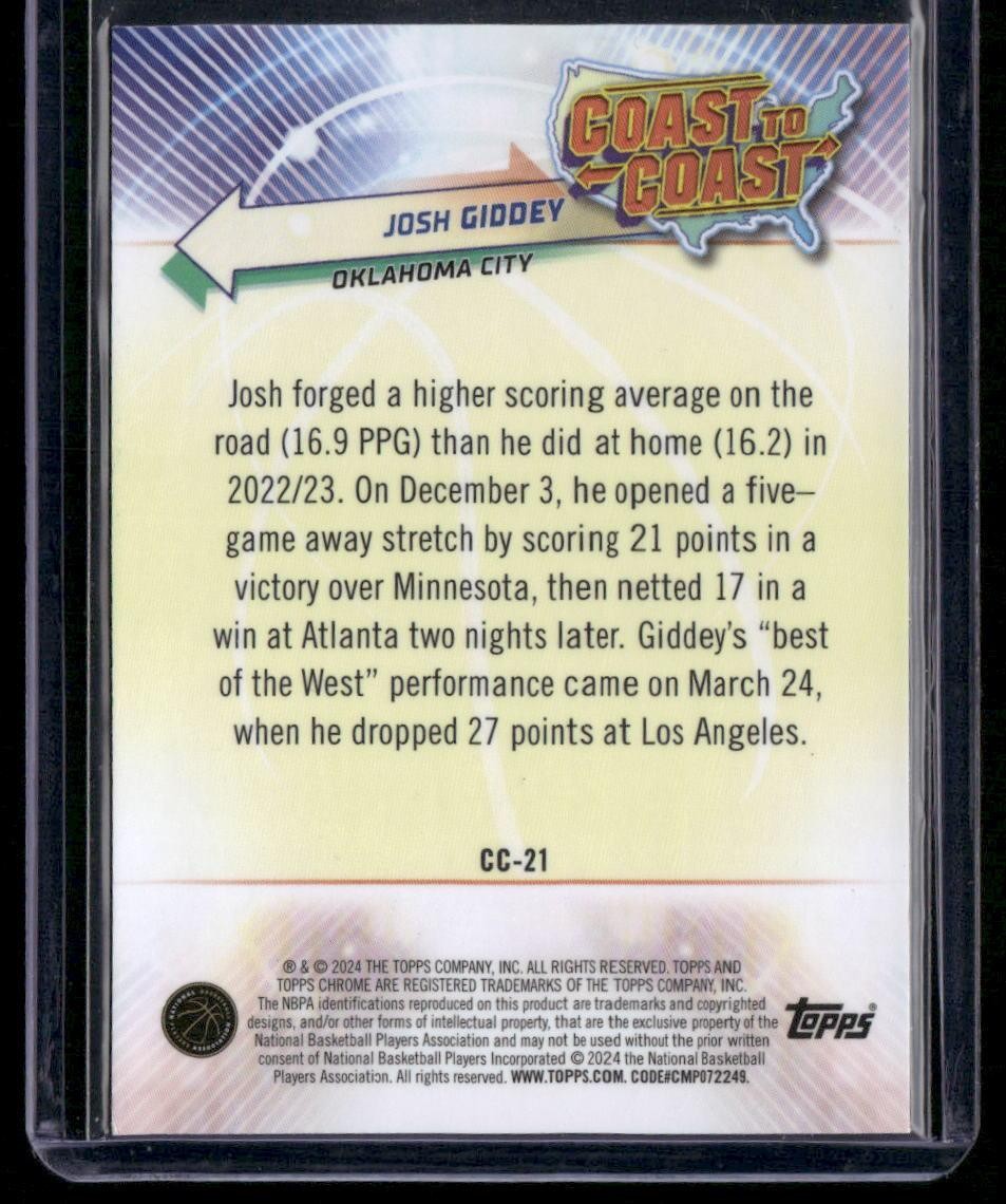 2023-24 Topps Chrome #CC-21 Josh Giddey Coast to Coast
