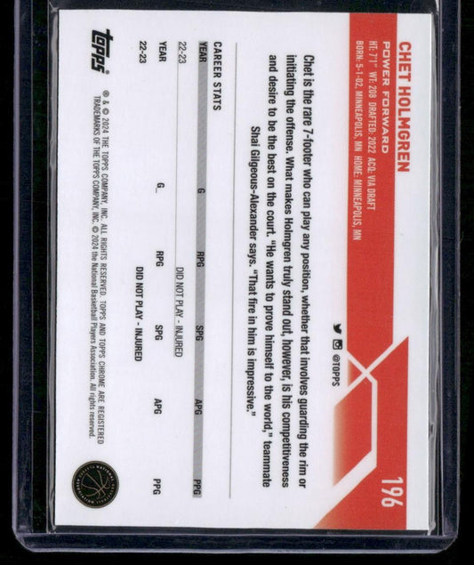 2023-24 Topps Chrome #196 Chet Holmgren