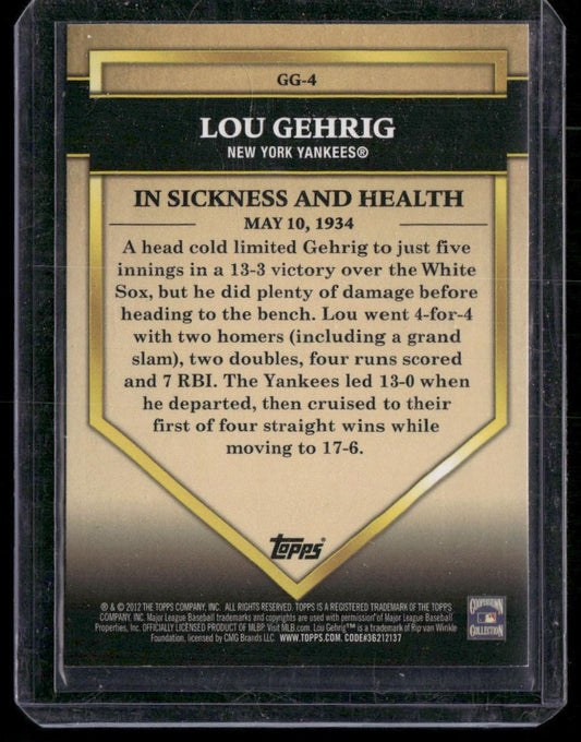 2012 Topps #GG-4 Lou Gehrig Golden Greats