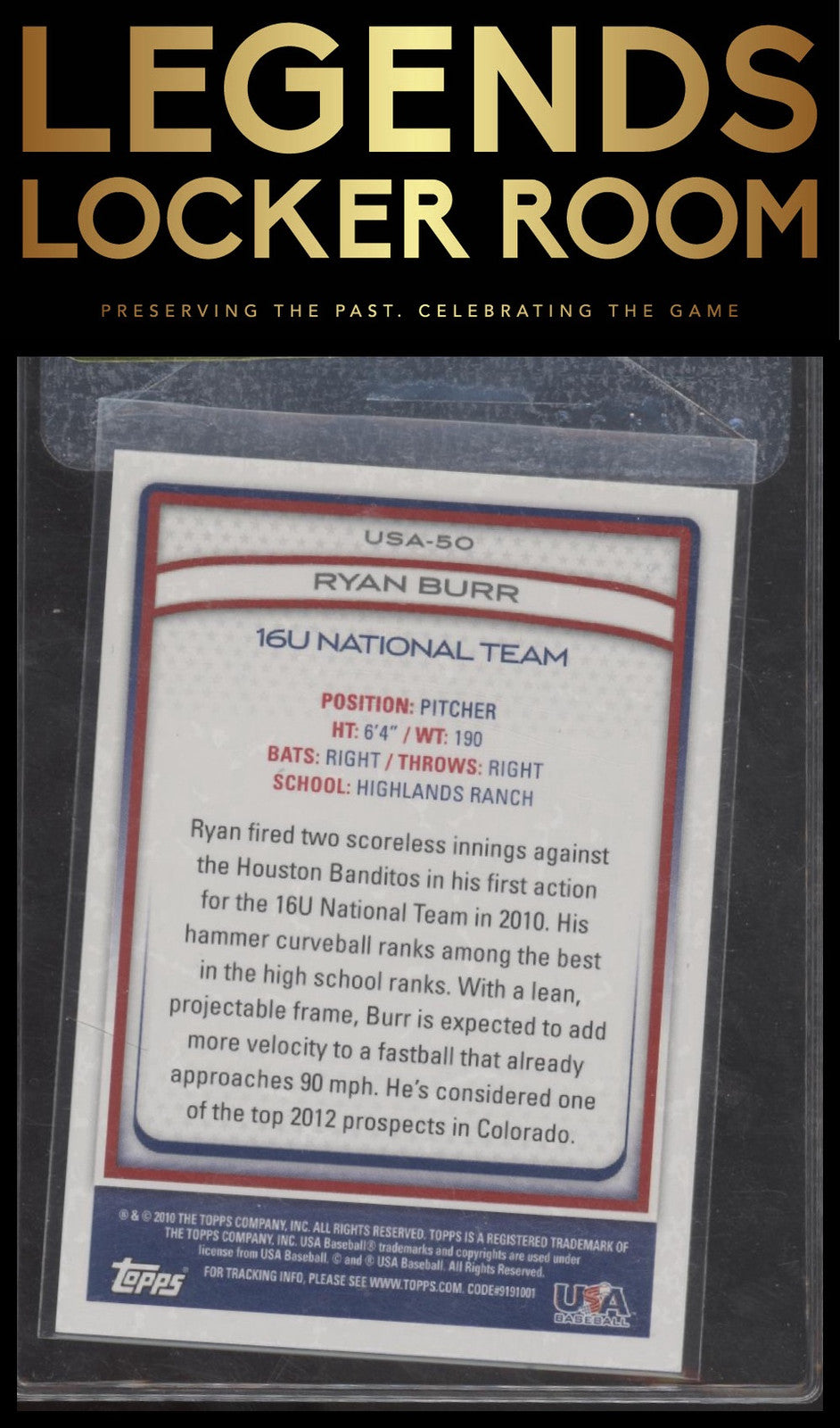 2010 Topps USA Baseball #USA-50 Ryan Burr